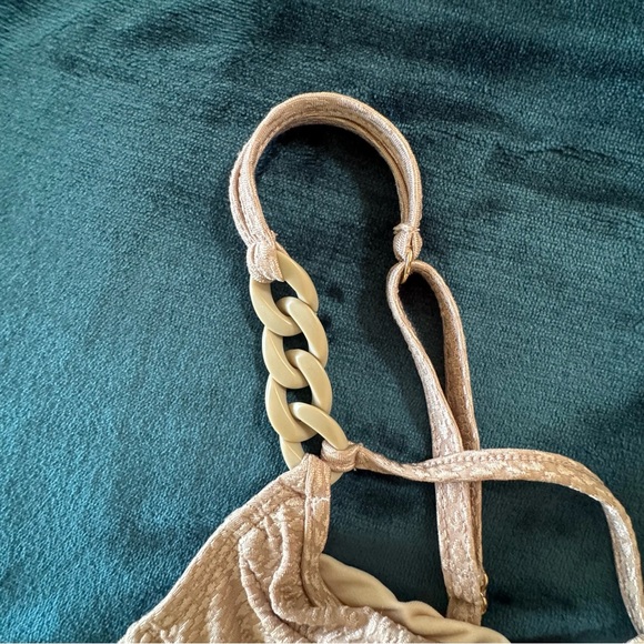 NWT ROBIN PICCONE EVE CRISS CROSS STRAPPY UNDERWIRE 1 PIECE SWIMSUIT SZ 10 LATTE - Picture 7 of 11